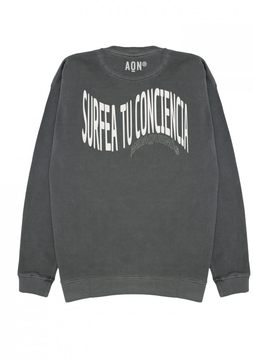 Sudadera cápsula ANDAQUENÓ® – SURFEA TU CONCIENCIA | Stone Wash · Algodón orgánico 100% hecho en España - Imagen 5