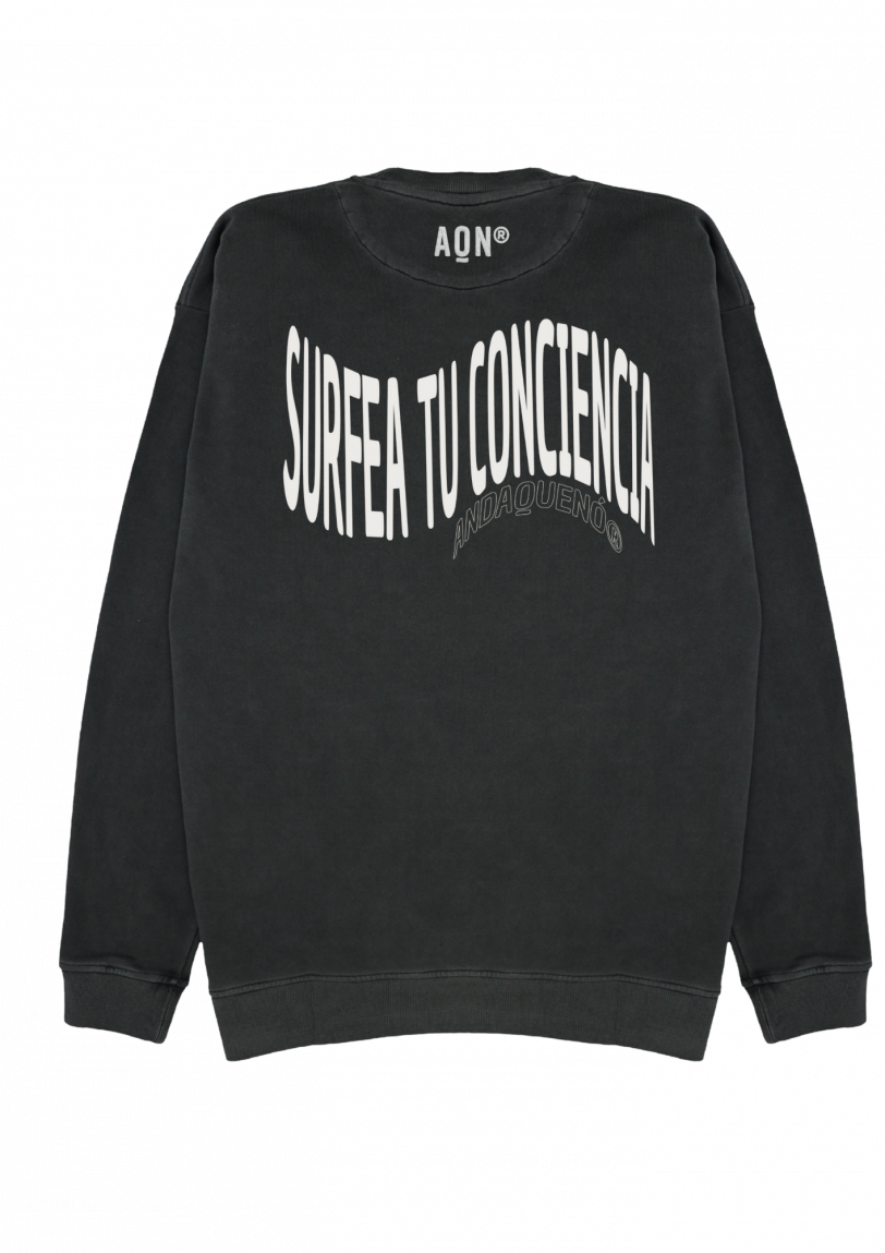 Sudadera cápsula ANDAQUENÓ® – SURFEA TU CONCIENCIA | Stone Wash · Algodón orgánico 100% hecho en España