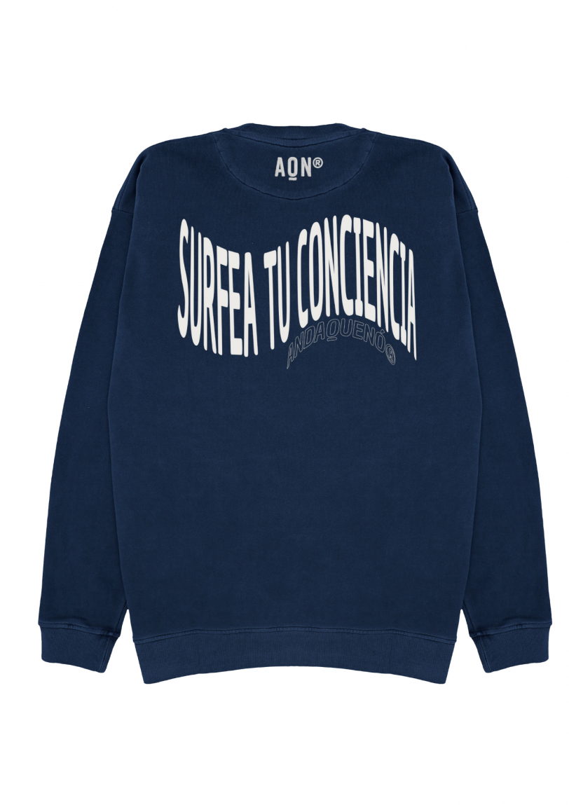 Sudadera cápsula ANDAQUENÓ® – SURFEA TU CONCIENCIA | Stone Wash · Algodón orgánico 100% hecho en España - Imagen 3