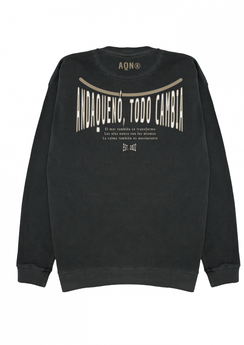 Sudadera cápsula ANDAQUENÓ® – TODO CAMBIA | Stone Wash · Algodón orgánico 100% hecho en España - Imagen 3
