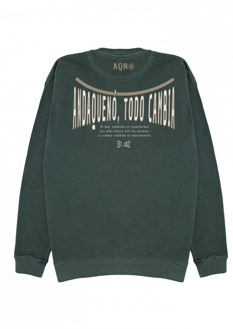 Sudadera cápsula ANDAQUENÓ® – TODO CAMBIA | Stone Wash · Algodón orgánico 100% hecho en España - Imagen 4