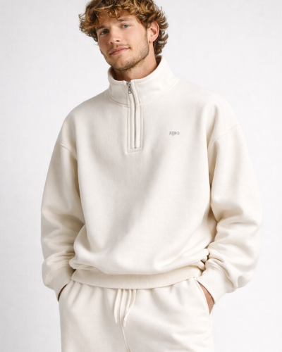 Sudadera oversize con media cremallera de algodón orgánico · 320 g/m²